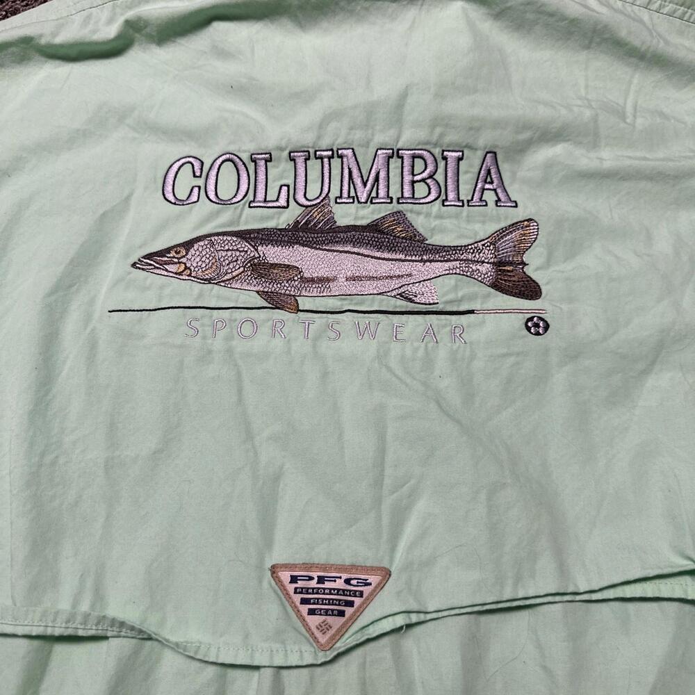 Columbia Shirt Mens XXL Green Short Sleeve PFG Pockets Outdoor Vented